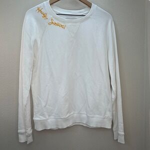 Lucky Brand White "Howdy Sunshine"Embroidered Crewneck Sweatshirt Women's Medium